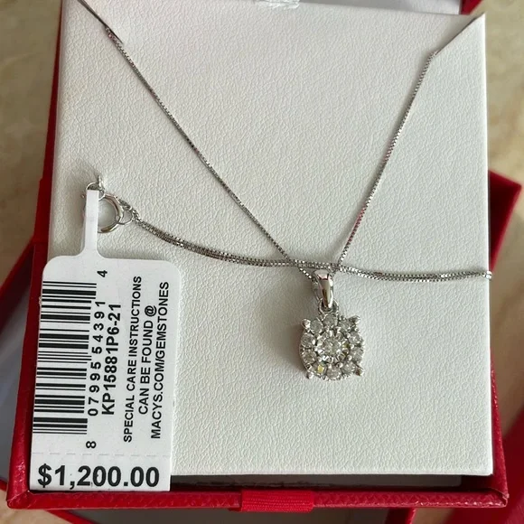 NWT Diamond Halo 18" Pendant Necklace (1/3 ct. t.w.) in 14k White Gold. $1200 - Picture 6 of 17